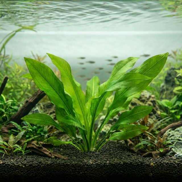 A planted freshwater aquarium with schooling fish, illustrating a large-scale study of aquarium fish care data.
