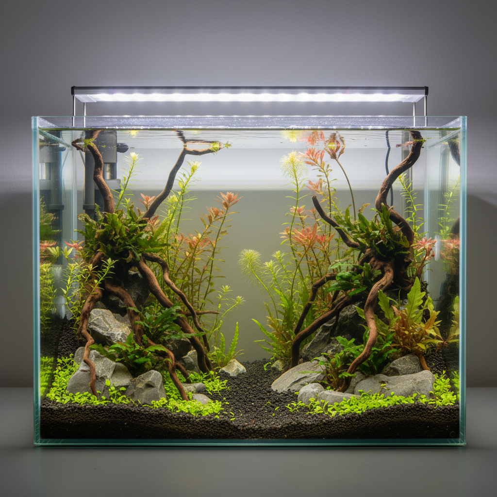 A lush freshwater aquarium with vibrant plants thriving, demonstrating effective aquarium fertilizer dosing.