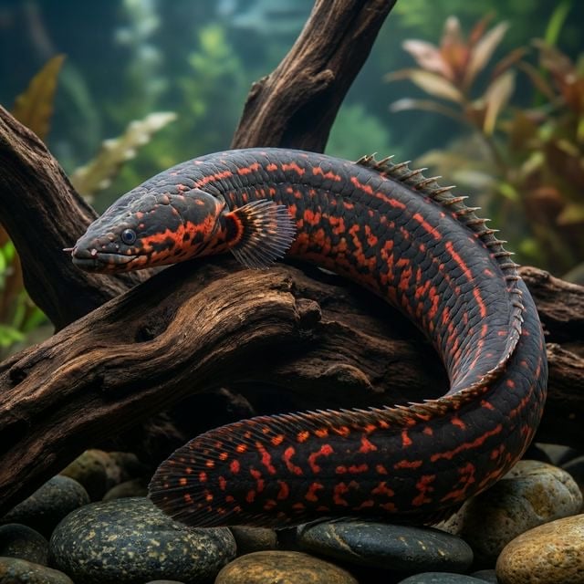 A enguia de fogo: Mastacembelus erythrotaenia