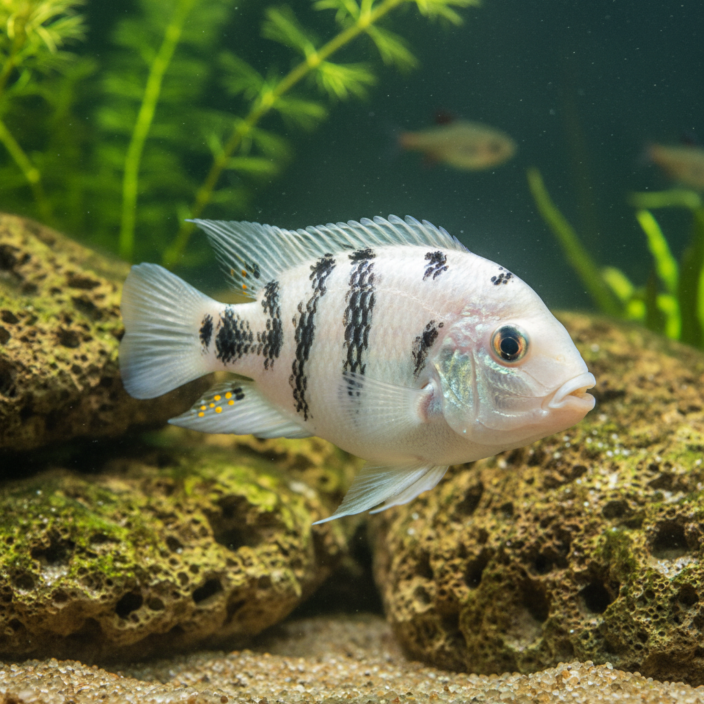 Platinum Polar Parrot Convict: Amatitlania nigrofasciata x (Hybrid)