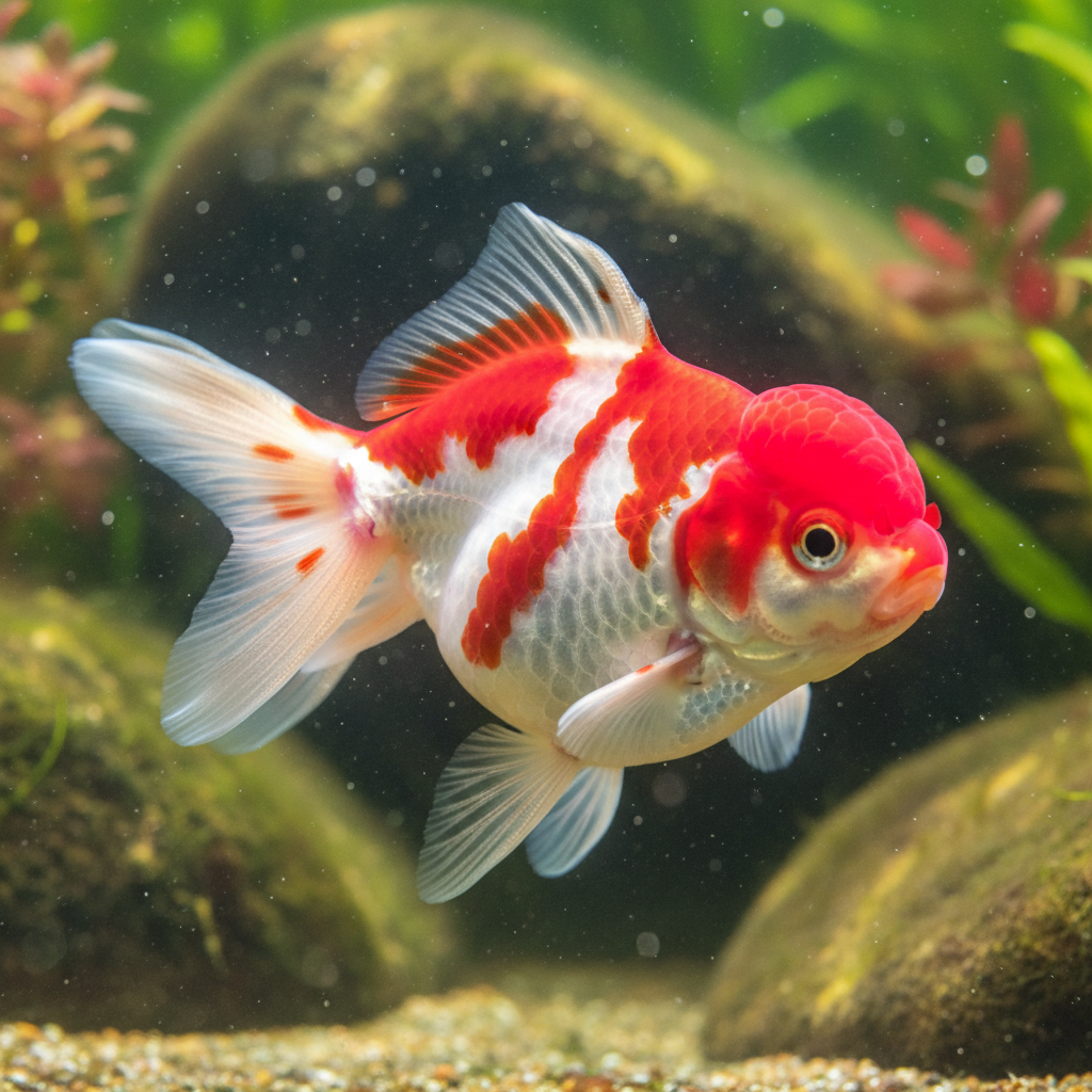 Red & White Oranda: Carassius auratus 'Oranda'